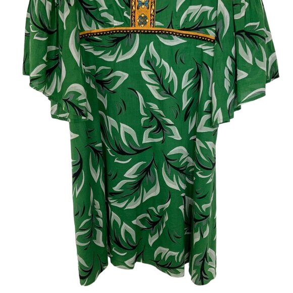 Anthropologie Vanessa Virginia Musa Dress 8 Green Tropical Mini Flare Sleeve - Picture 7 of 12